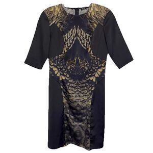 All Saints Satin Shift Mini Dress Size 4 Art To Wear Peacock Black Gold Grunge
